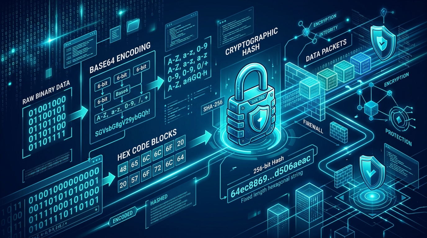 Base64 Encoding, Binary Streams, and Cryptographic Hash Functions
