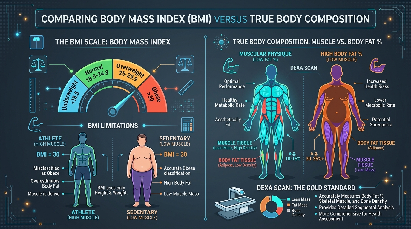 Body Mass Index (BMI) versus True Body Composition Comparison and DEXA Scan Visual