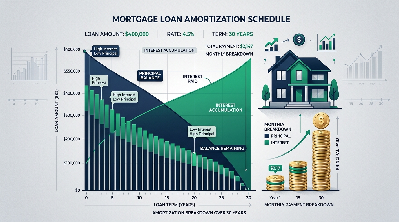 Mortgage Loan Amortization Schedule and Repayment Curve