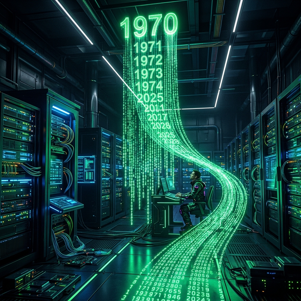 Futuristic Server Room with 1970 Epoch
